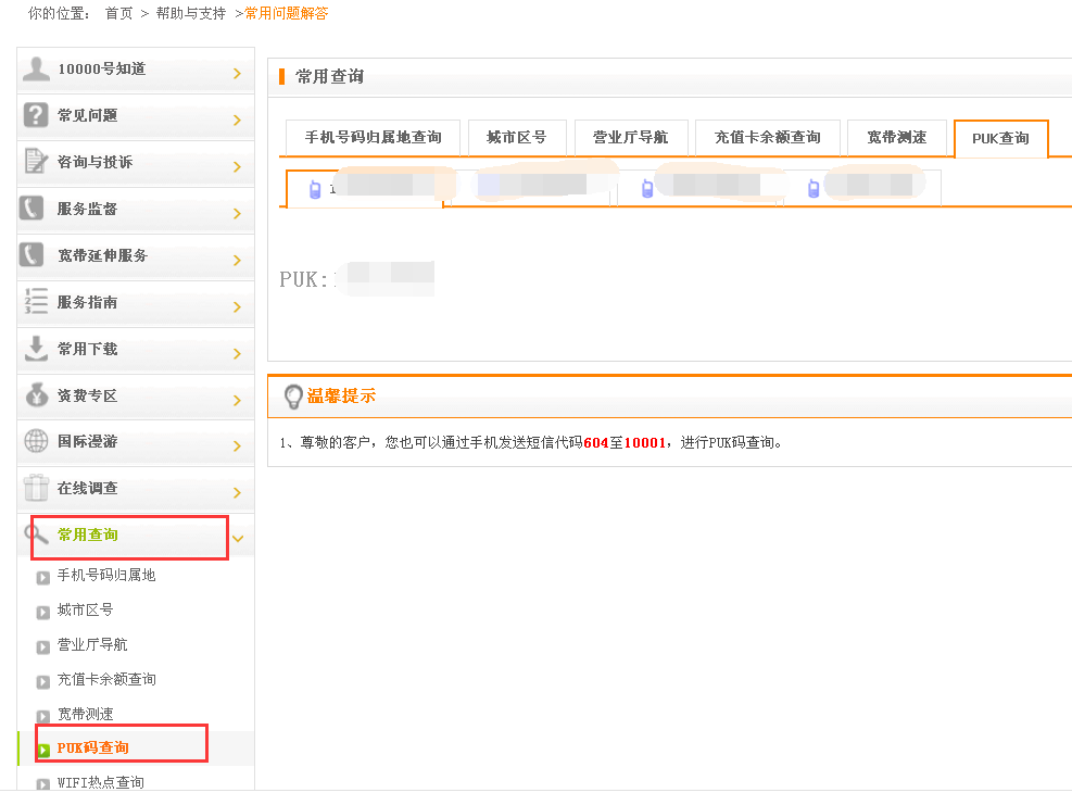 中国电信的PUK码怎么查？