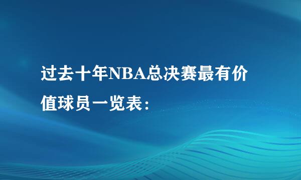 过去十年NBA总决赛最有价值球员一览表：