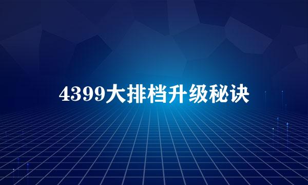 4399大排档升级秘诀