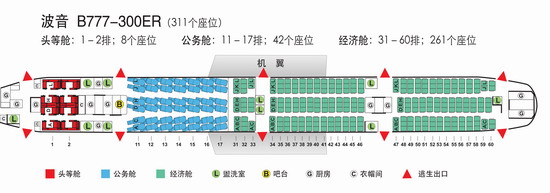 急求国航CA983，机型波音777-300（773）的座位图。