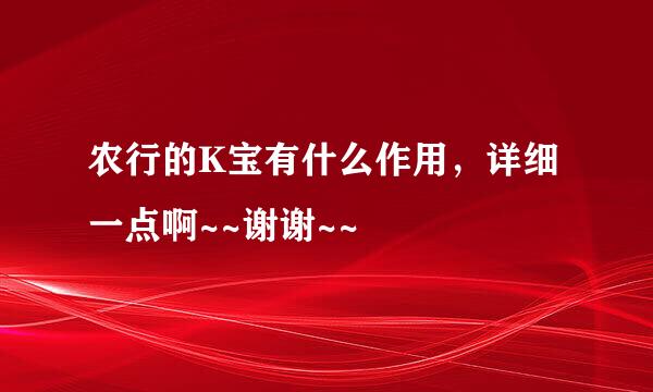 农行的K宝有什么作用，详细一点啊~~谢谢~~