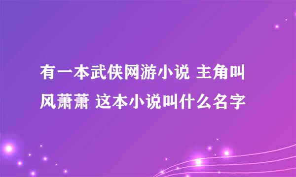 有一本武侠网游小说 主角叫风萧萧 这本小说叫什么名字