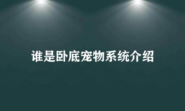 谁是卧底宠物系统介绍