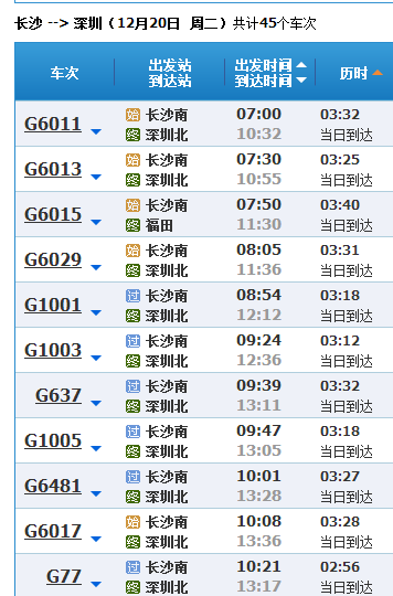 长沙到深圳高铁中间有几个站