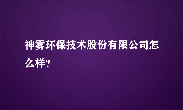 神雾环保技术股份有限公司怎么样？