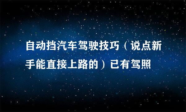 自动挡汽车驾驶技巧（说点新手能直接上路的）已有驾照