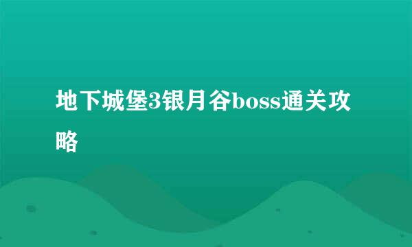 地下城堡3银月谷boss通关攻略