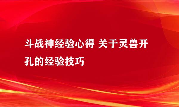 斗战神经验心得 关于灵兽开孔的经验技巧