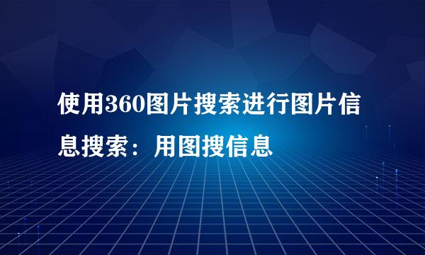 使用360图片搜索进行图片信息搜索：用图搜信息