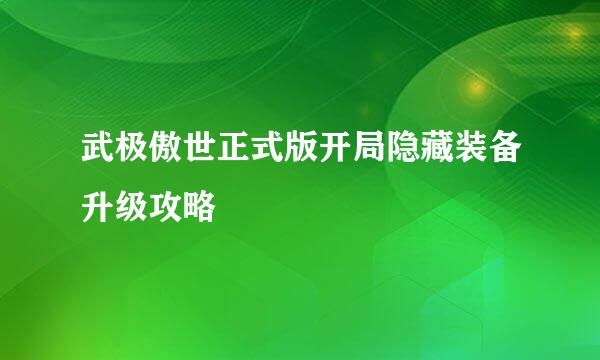 武极傲世正式版开局隐藏装备升级攻略