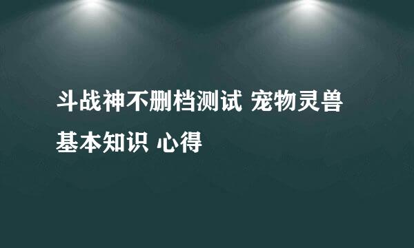 斗战神不删档测试 宠物灵兽基本知识 心得