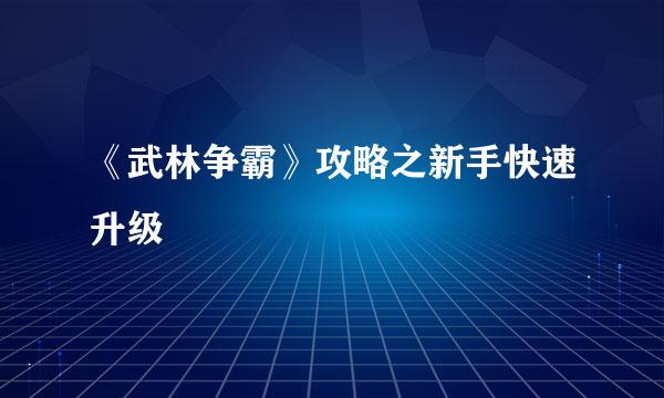 《武林争霸》攻略之新手快速升级