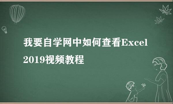 我要自学网中如何查看Excel2019视频教程