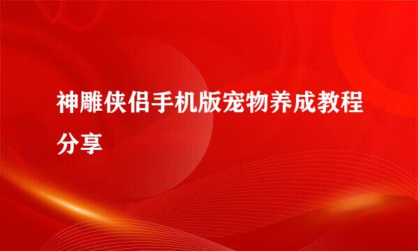 神雕侠侣手机版宠物养成教程分享