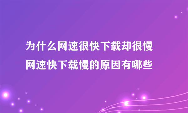 为什么网速很快下载却很慢 网速快下载慢的原因有哪些