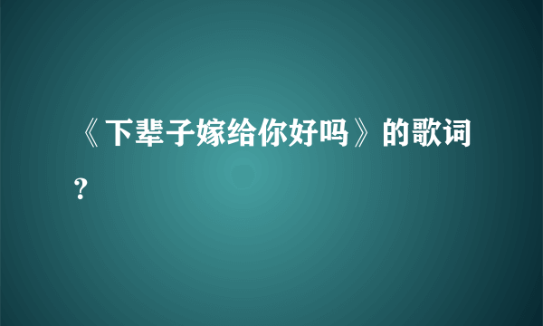 《下辈子嫁给你好吗》的歌词？