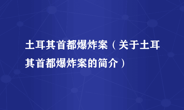 土耳其首都爆炸案（关于土耳其首都爆炸案的简介）