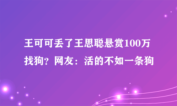 王可可丢了王思聪悬赏100万找狗？网友：活的不如一条狗