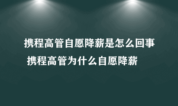 携程高管自愿降薪是怎么回事 携程高管为什么自愿降薪