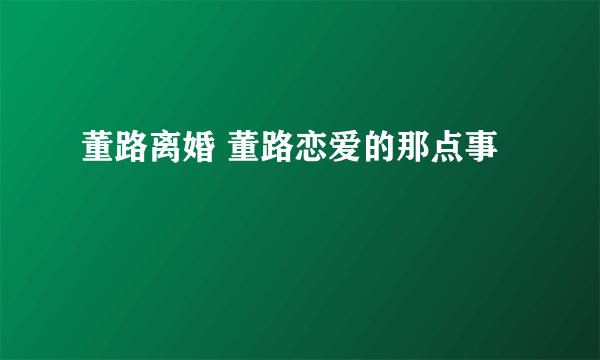 董路离婚 董路恋爱的那点事