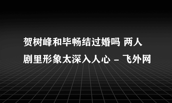 贺树峰和毕畅结过婚吗 两人剧里形象太深入人心 - 飞外网