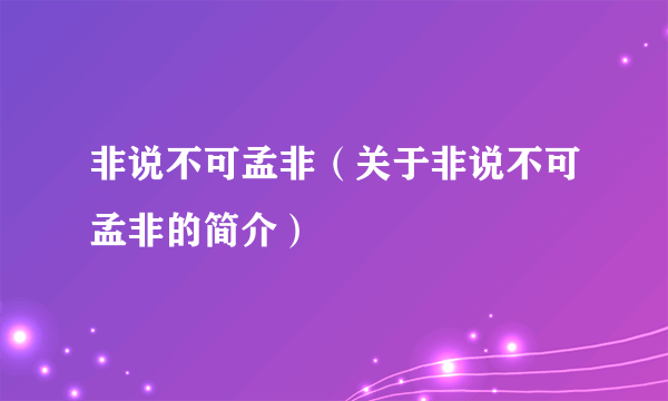 非说不可孟非（关于非说不可孟非的简介）