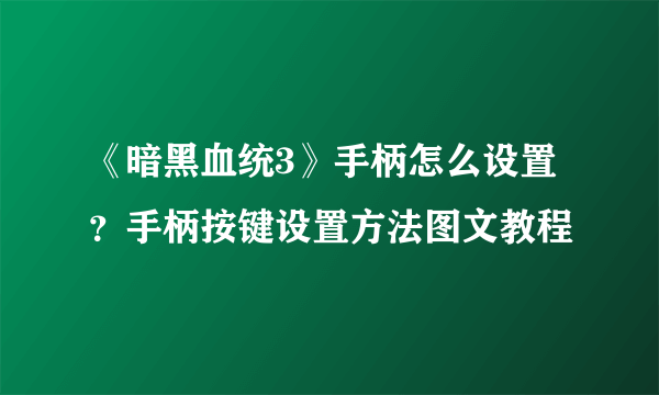 《暗黑血统3》手柄怎么设置？手柄按键设置方法图文教程