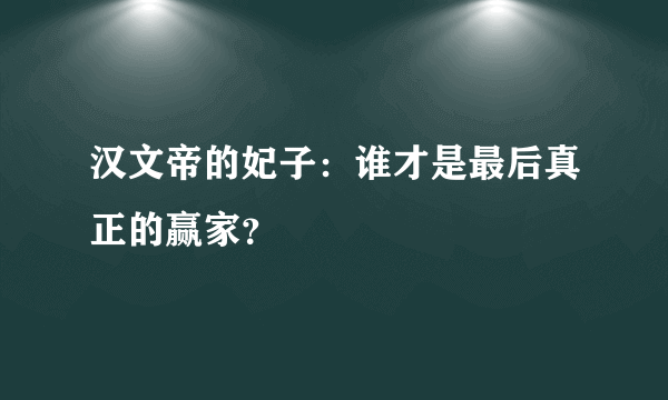 汉文帝的妃子：谁才是最后真正的赢家？