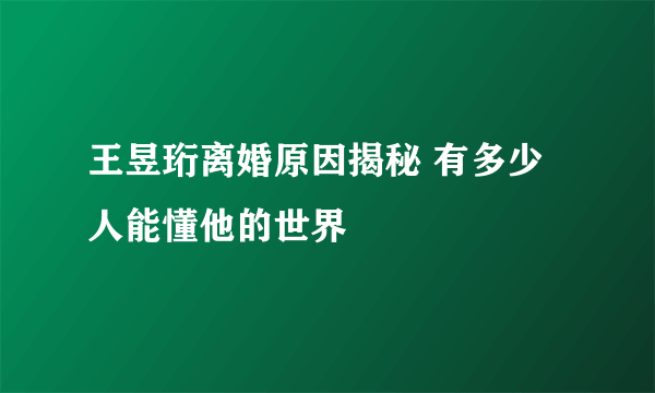 王昱珩离婚原因揭秘 有多少人能懂他的世界