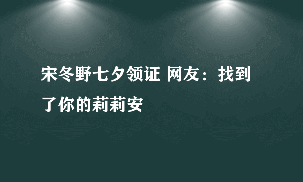 宋冬野七夕领证 网友：找到了你的莉莉安