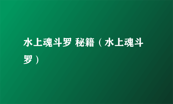 水上魂斗罗 秘籍（水上魂斗罗）