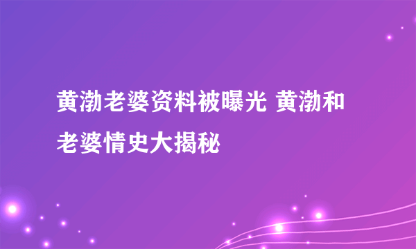 黄渤老婆资料被曝光 黄渤和老婆情史大揭秘