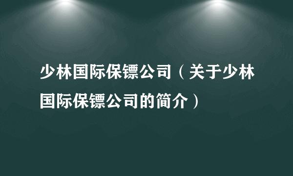 少林国际保镖公司（关于少林国际保镖公司的简介）