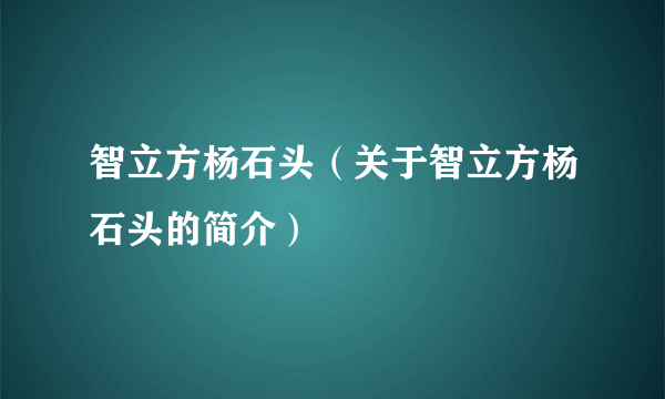 智立方杨石头（关于智立方杨石头的简介）