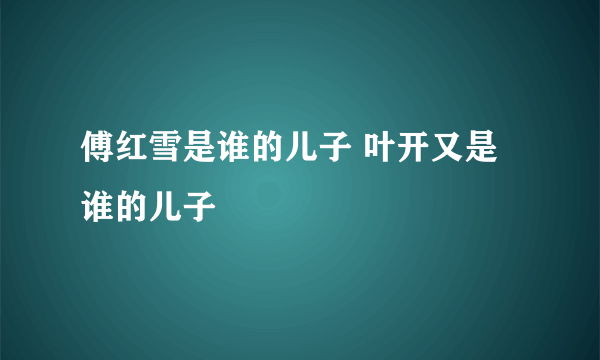 傅红雪是谁的儿子 叶开又是谁的儿子