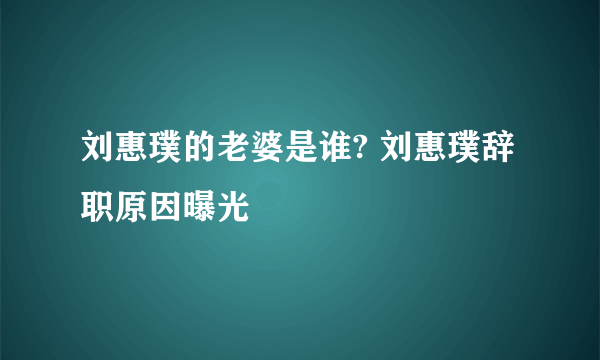 刘惠璞的老婆是谁? 刘惠璞辞职原因曝光