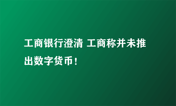 工商银行澄清 工商称并未推出数字货币！