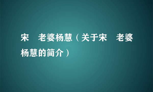 宋喆老婆杨慧（关于宋喆老婆杨慧的简介）