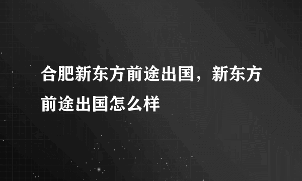 合肥新东方前途出国，新东方前途出国怎么样