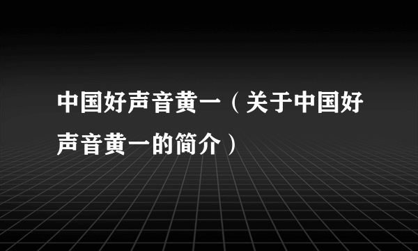 中国好声音黄一（关于中国好声音黄一的简介）