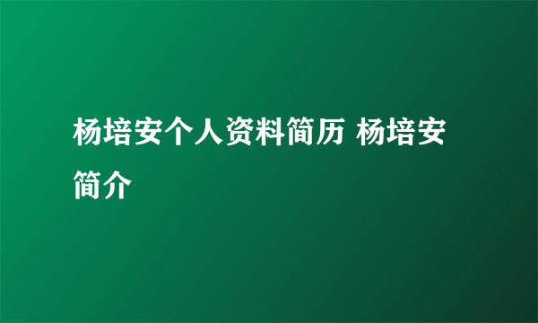 杨培安个人资料简历 杨培安简介