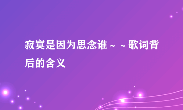 寂寞是因为思念谁～～歌词背后的含义