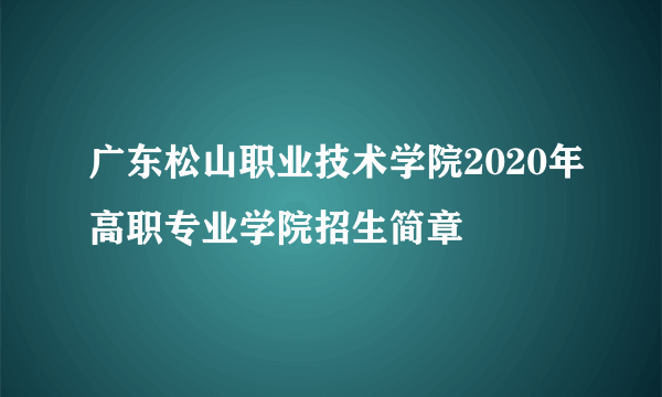 广东松山职业技术学院2020年高职专业学院招生简章