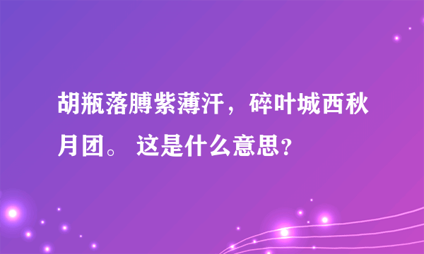 胡瓶落膊紫薄汗，碎叶城西秋月团。 这是什么意思？