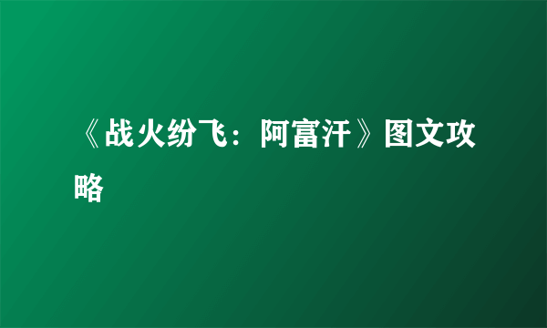 《战火纷飞：阿富汗》图文攻略