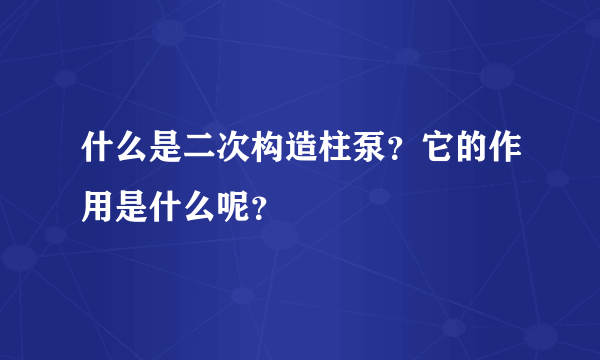 什么是二次构造柱泵？它的作用是什么呢？