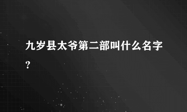 九岁县太爷第二部叫什么名字？