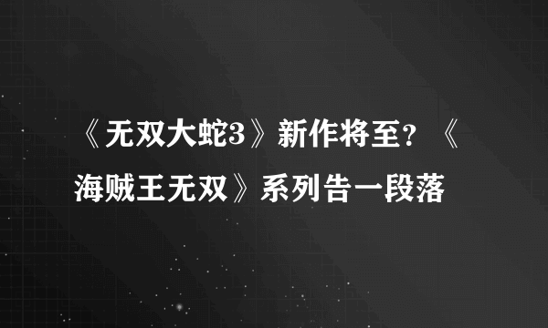 《无双大蛇3》新作将至？《海贼王无双》系列告一段落