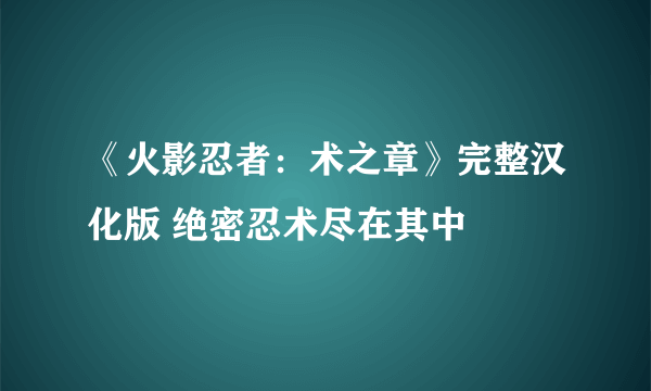 《火影忍者：术之章》完整汉化版 绝密忍术尽在其中