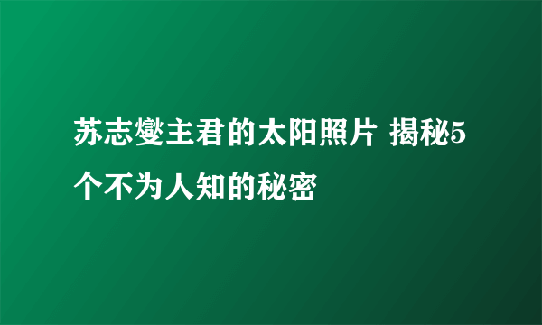 苏志燮主君的太阳照片 揭秘5个不为人知的秘密